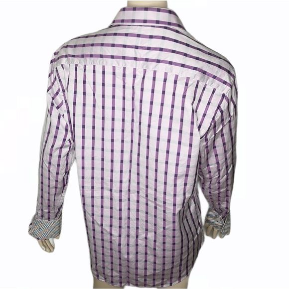 𝅺Bugatchi Uomo Mens Shirt Button Up Contrast Flip Cuff Cotton Casual Size Large - Picture 5 of 14